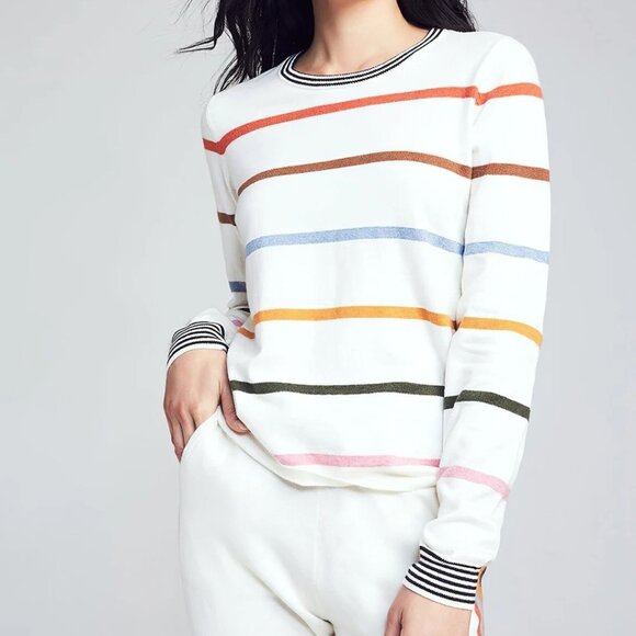 Faherty Surf Stripe Cashmere Blend Crew Neck Preppy Pullover Sweater - Picture 1 of 10